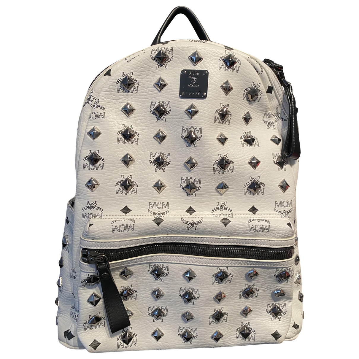 Stark leather backpack MCM White in 
